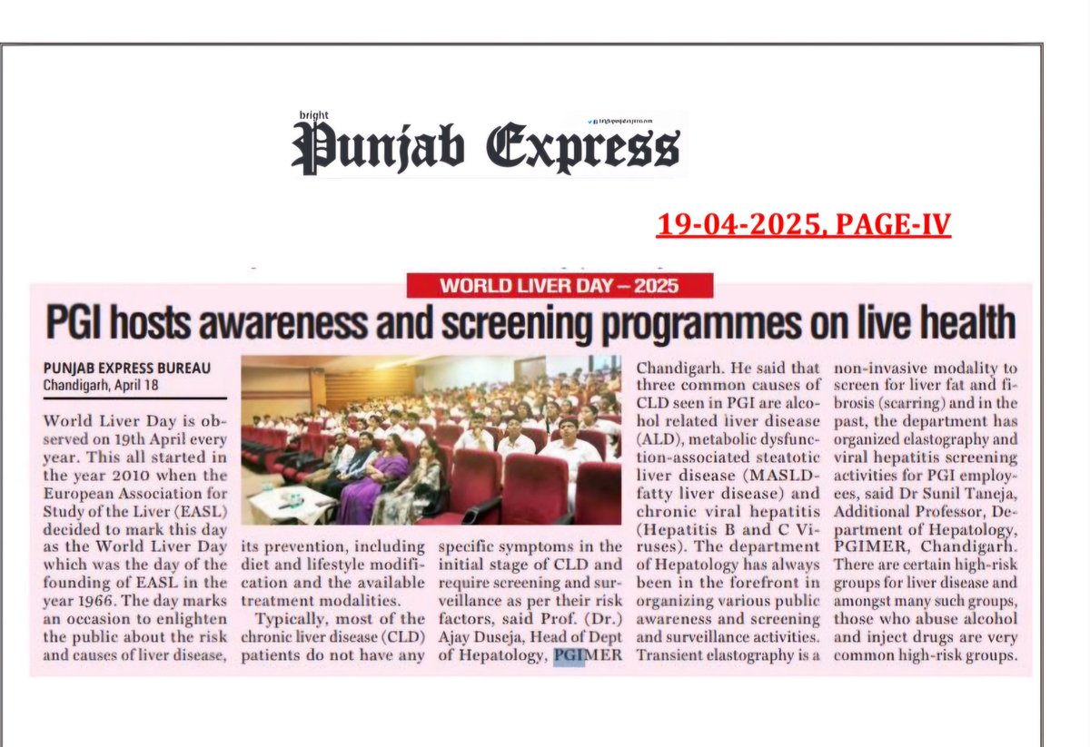 ajay_duseja's tweet photo. World Liver Day - 2025
INASL increasing awareness through its Taskforce on Preventive Hepatology.
Thanks Mrs Dewan, Director DPS, Chandigarh for the kind support.
Thanks Ajeet @ajeetsbhadoria and Arka @doc_arka for being there. https://t.co/S4YipBRKcN
