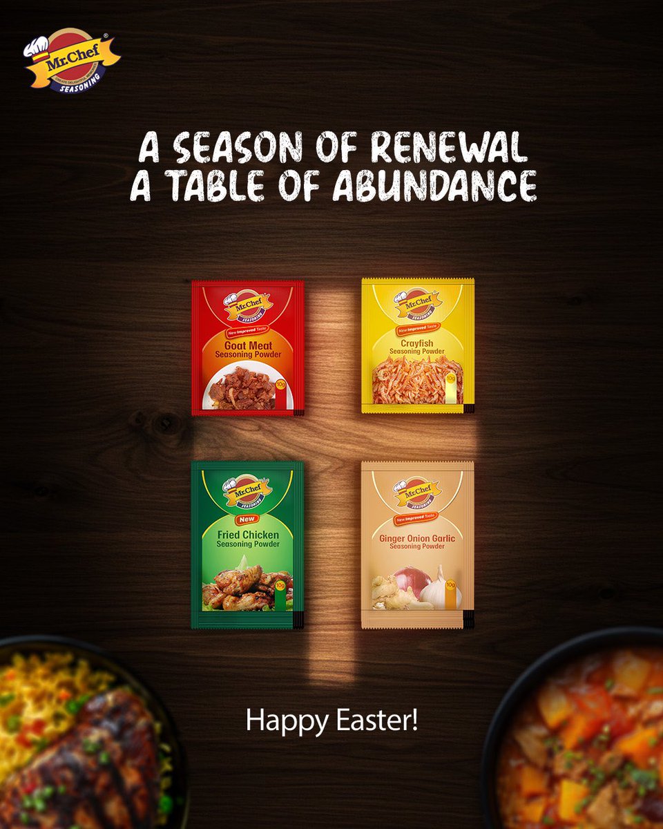 Happy Easter Chef Chef!

May your day be filled with love, laughter, and delicious moments shared with family and friends. Whether you're enjoying a feast or a simple meal, let every bite be seasoned with joy!

#MrChefNigeria #MrChefSeasoning #ChefChef
#HappyEaster #MrChefWay