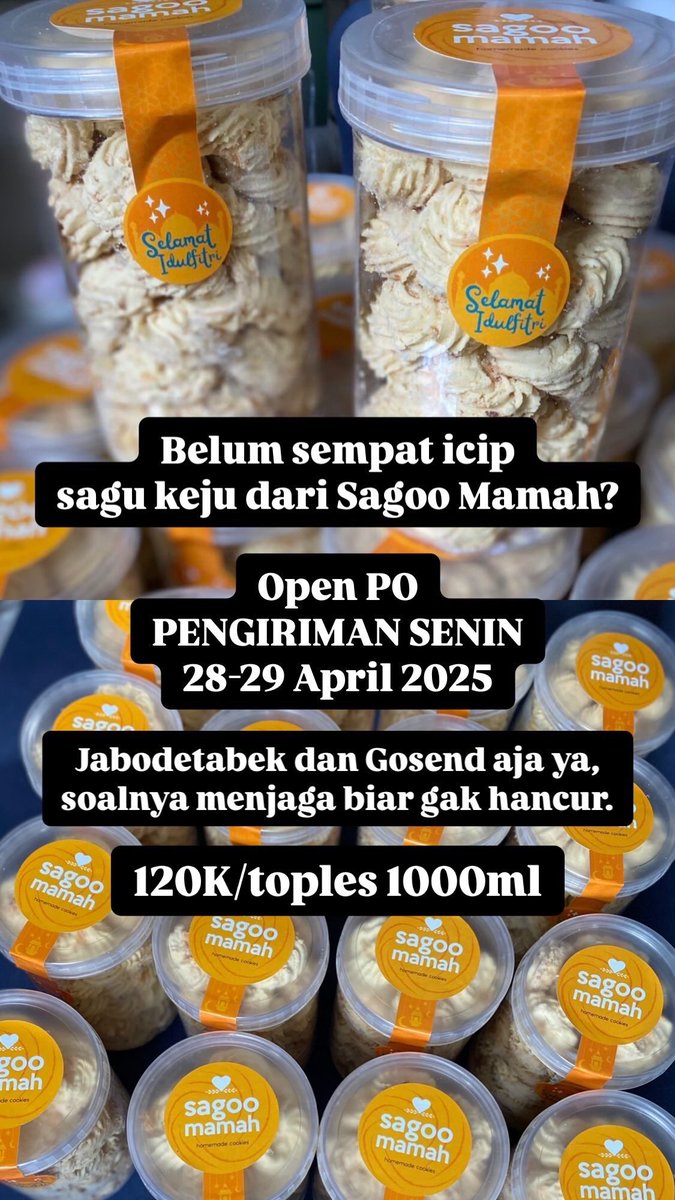 Guys karena “gajian”-ku masih bulan depan, ayo larisin daganganku! Hahaha..

PO sudah dibuka ya, mulai dari Garang Asem, Tumis Daging Kecombrang/Kemangi, Dendeng Balado, dan juga yang belum kebagian Sagu Keju “Sagoo Mamah”. 

Langsung DM ya. Bantu repost juga. Terima kasih.