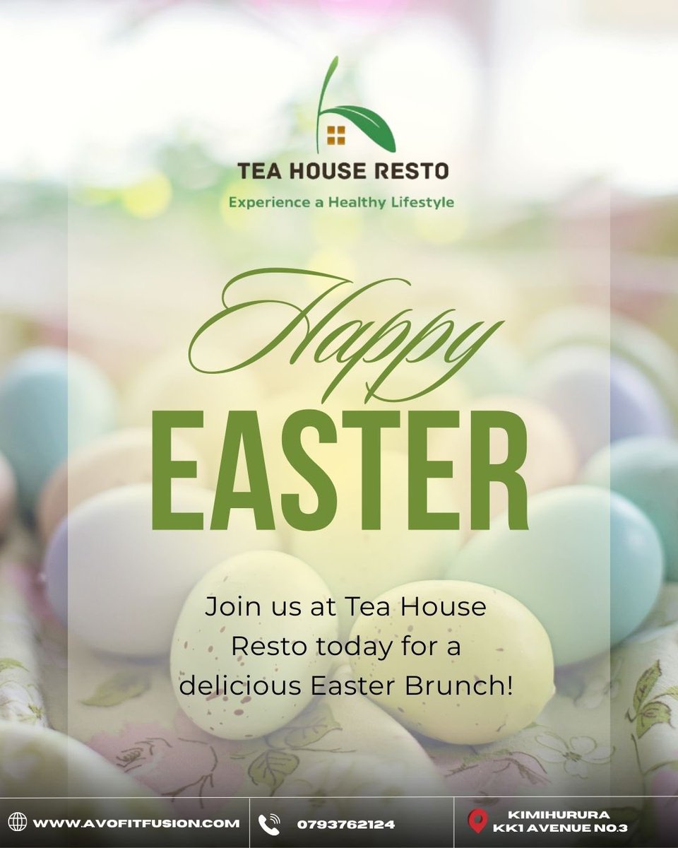 TeaHouseKigali's tweet photo. Happy Easter from all of us at Tea House Resto! 🌸 
We can’t wait to welcome you to our Easter Brunch today, come enjoy great food and festive vibes.
📍 Kimihurura 3 Kk 1 Avenue
📞 0793762124 https://t.co/At2ZqPR6aa