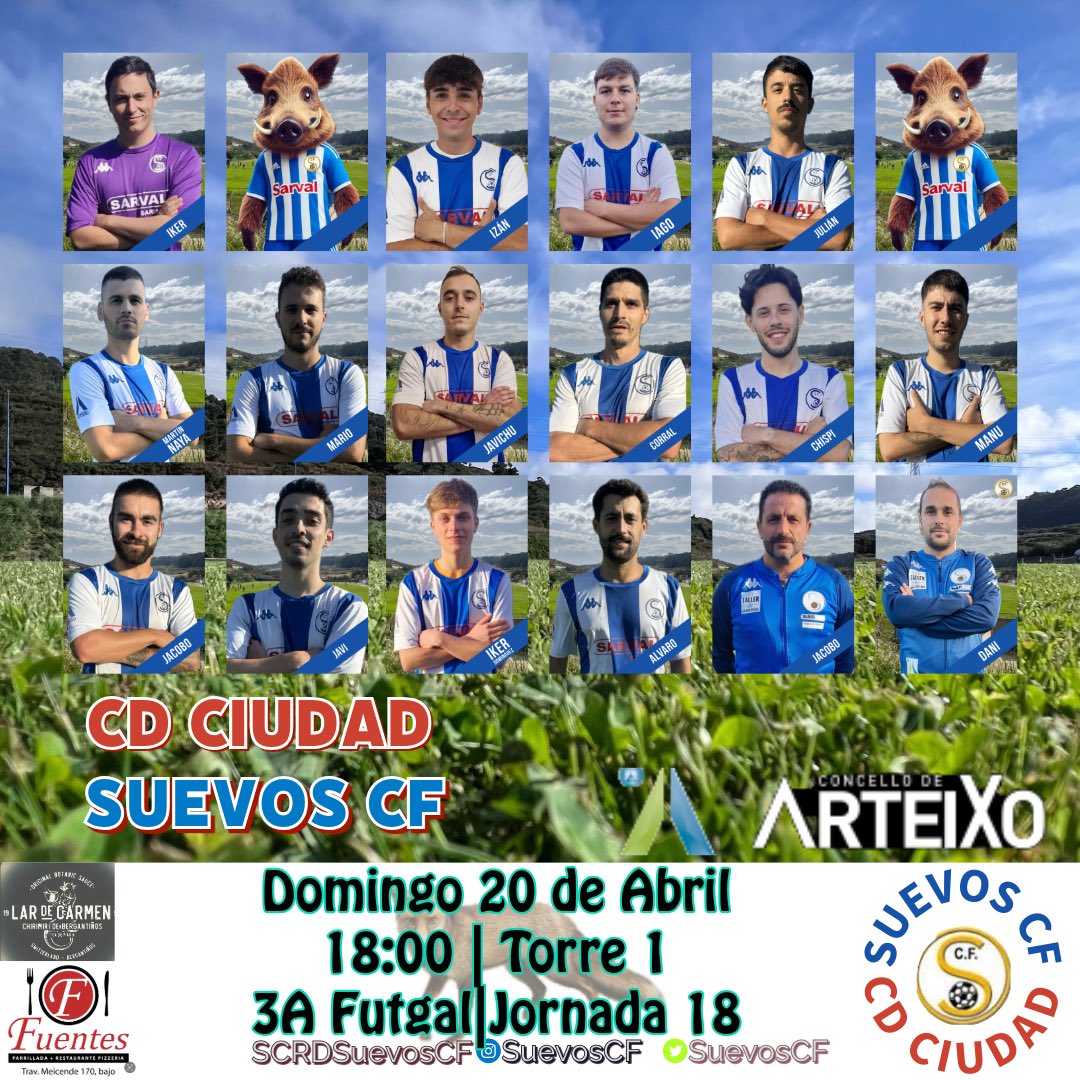 SuevosCF's tweet photo. Sueños días, la lista de chicharrones para esta tarde: 
➡️ @cdeportivociudad ❤️vs💙
📆 20 de abril
🕗 18:00h 
📍Torre 1
 Recordar la guía deportiva imprescindible de hoy: 
🔹12:00 @levanteudfemenino vs @rcdeportivofem ➡️ @dazn_futbol 
🔹21:00 @rcdeportivo vs @cdtoficial https://t.co/QYOFFD2Wzy