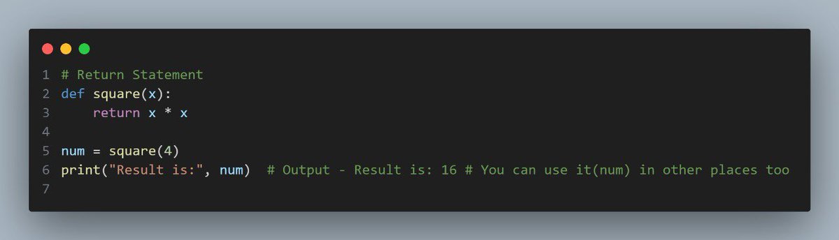 Pythonic_Sumit's tweet image. Day - 11 

Today I learned about the Return Statement:

The return statement sends a value back to the part of the program that called the function.
 • return gives the result to the program, allowing you to use it later.
 #Python #Tech 
#LaCasaDeLosFamososCol2 #WrestleMania41