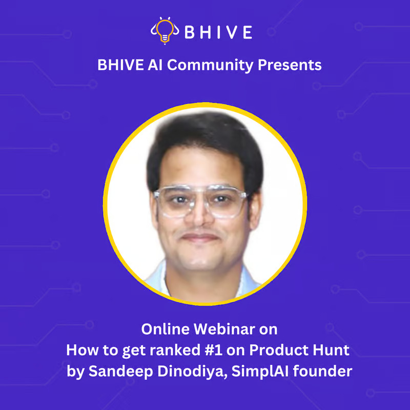 simplaiofficial's tweet photo. How We Ranked #1 on Product Hunt 🚀
Our founder, Sandeep Dinodiya, is going live to share the behind-the-scenes story of how SimplAI hit the top spot on Product Hunt.

https://t.co/YppsktqBre
#ProductHunt #StartupLaunch #FounderTalk #SimplAI #BuildInPublic #StartupIndia https://t.co/ZgNalfhyjW