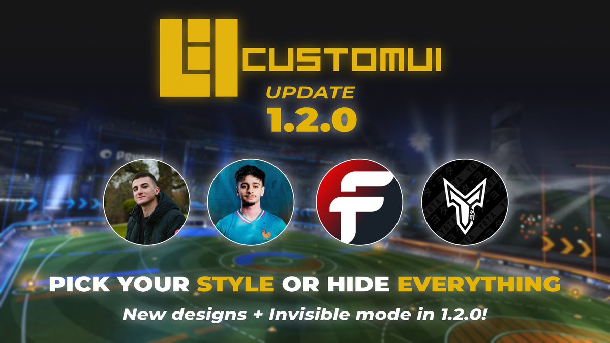 🚨CustomUI 1.2.0 is OUT!🎮

Tired of the same old UI?

✅New Content Creator (<a href="/Kaydops/">Kaydop</a> <a href="/mawkzy1/">Mawkzy</a> <a href="/FeerTwitch/">Feer</a> <a href="/RocketYota/">GGM1 Yota</a>) presets🎥
✅New RLCS 2024 preset🏆
✅Automatically hides the default UI in-game
&amp; more!👀

⬇️Try the update &amp; join the Discord⬇️
bakkesplugins.com/plugins/view/5…