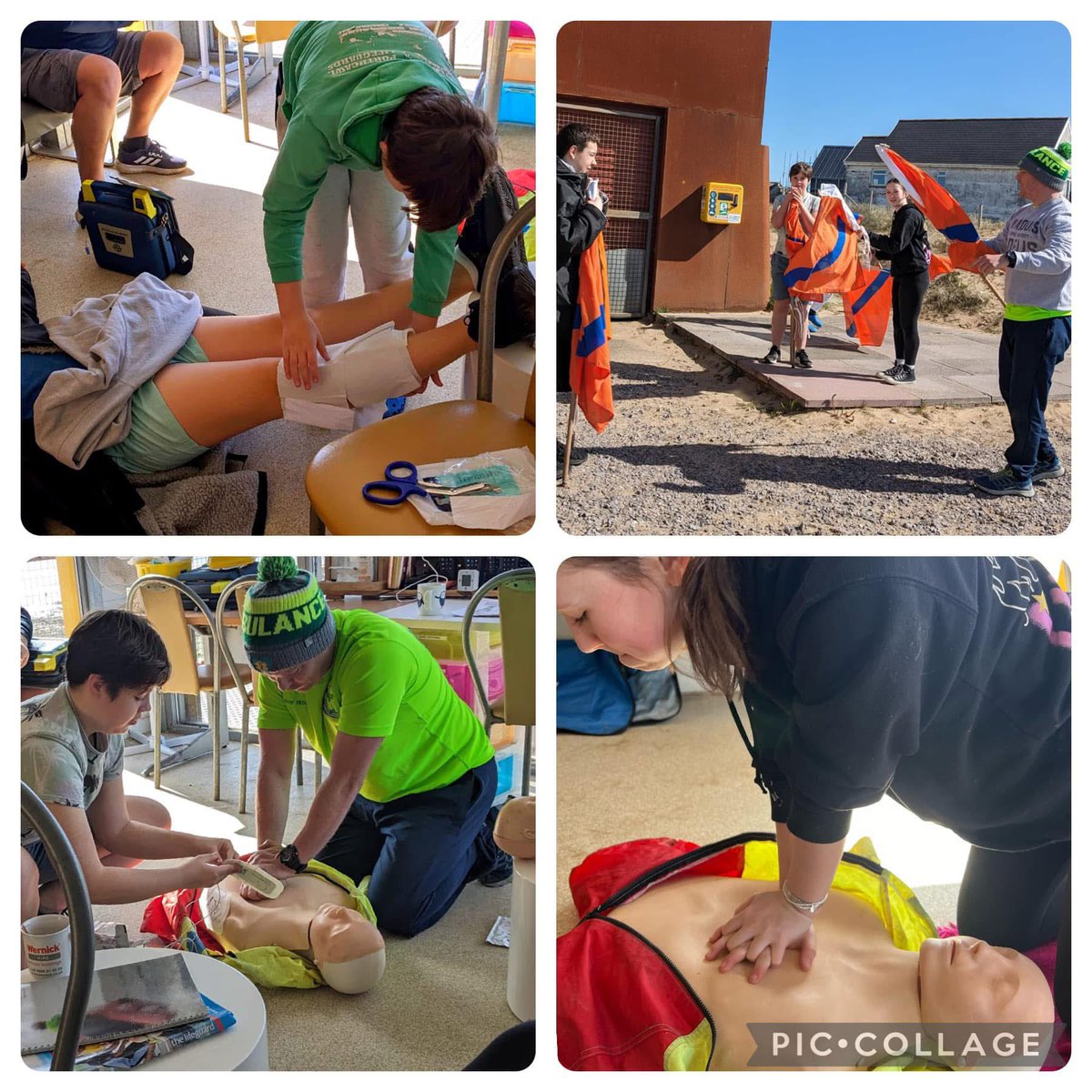 plgc1958's tweet photo. A look back at Easter weekend training last year that included #FirstAid, #CPR and flag signals. 2025 training is due to start so get in touch if you want to join. #Porthcawl #Lifeguard #Bridgend #VigilanceAndService #TrainOneSaveMany https://t.co/t53gaQ6WTt