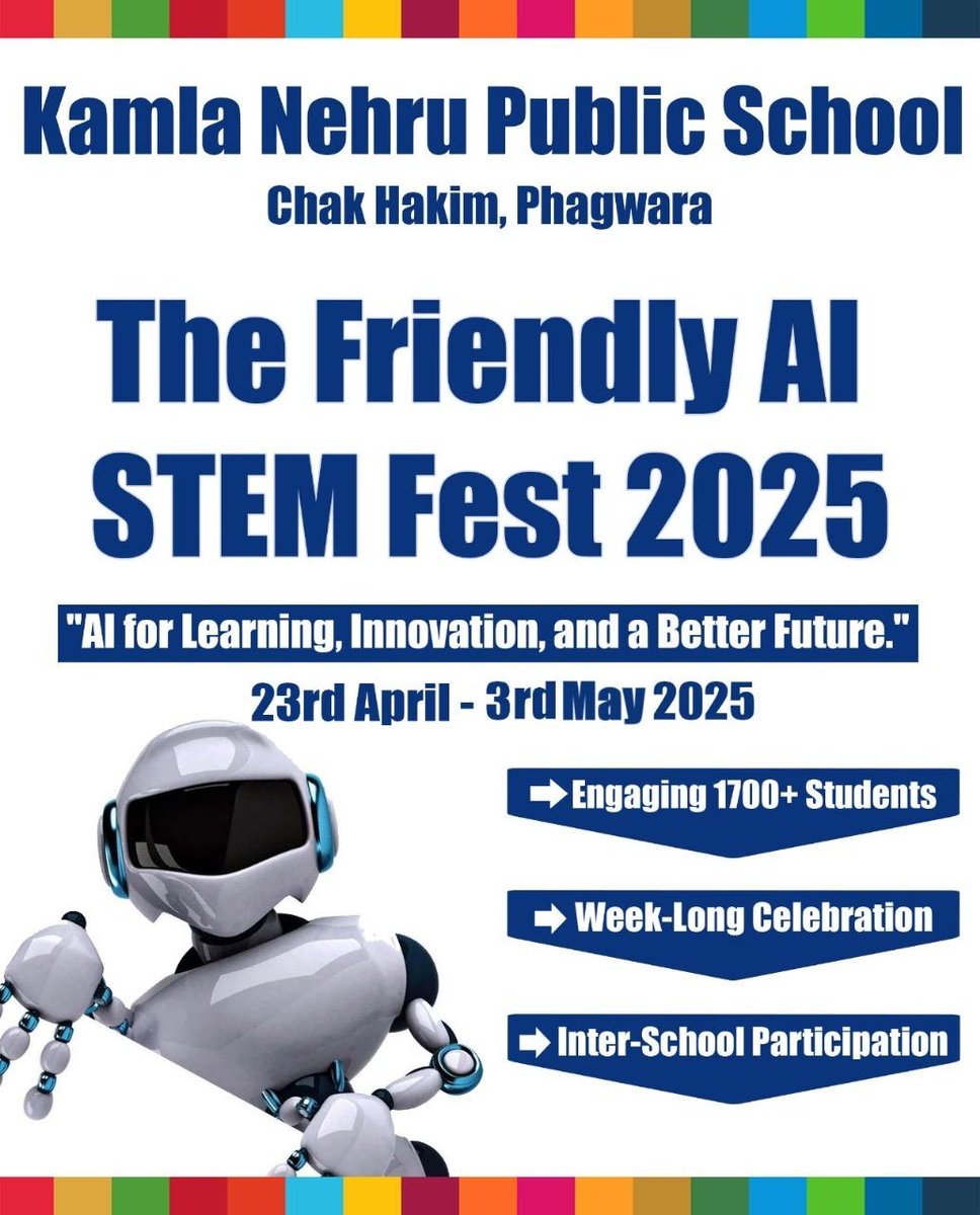 KNPS Phagwara India (@knpsindia) on Twitter photo Kamla Nehru Public School presents #TheFriendlyAI STEM Fest 2025! 🌍 1700+ students (Grades I–XII) showcase AI innovations aligned with #SDGs.
April 23–May 3 | 8:30 AM–2 PM | Join in person or #virtual! #AIForGood #STEMFEST #InnovationInEducation <a href="/pkdhillon08/">ParamjeetKaurDhillon</a> <a href="/charuchhabra2/">Dr. Charu Chhabra</a> Kamla Nehru Public School presents #TheFriendlyAI STEM Fest 2025! 🌍 1700+ students (Grades I–XII) showcase AI innovations aligned with #SDGs.
April 23–May 3 | 8:30 AM–2 PM | Join in person or #virtual! #AIForGood #STEMFEST #InnovationInEducation <a href="/pkdhillon08/">ParamjeetKaurDhillon</a> <a href="/charuchhabra2/">Dr. Charu Chhabra</a>