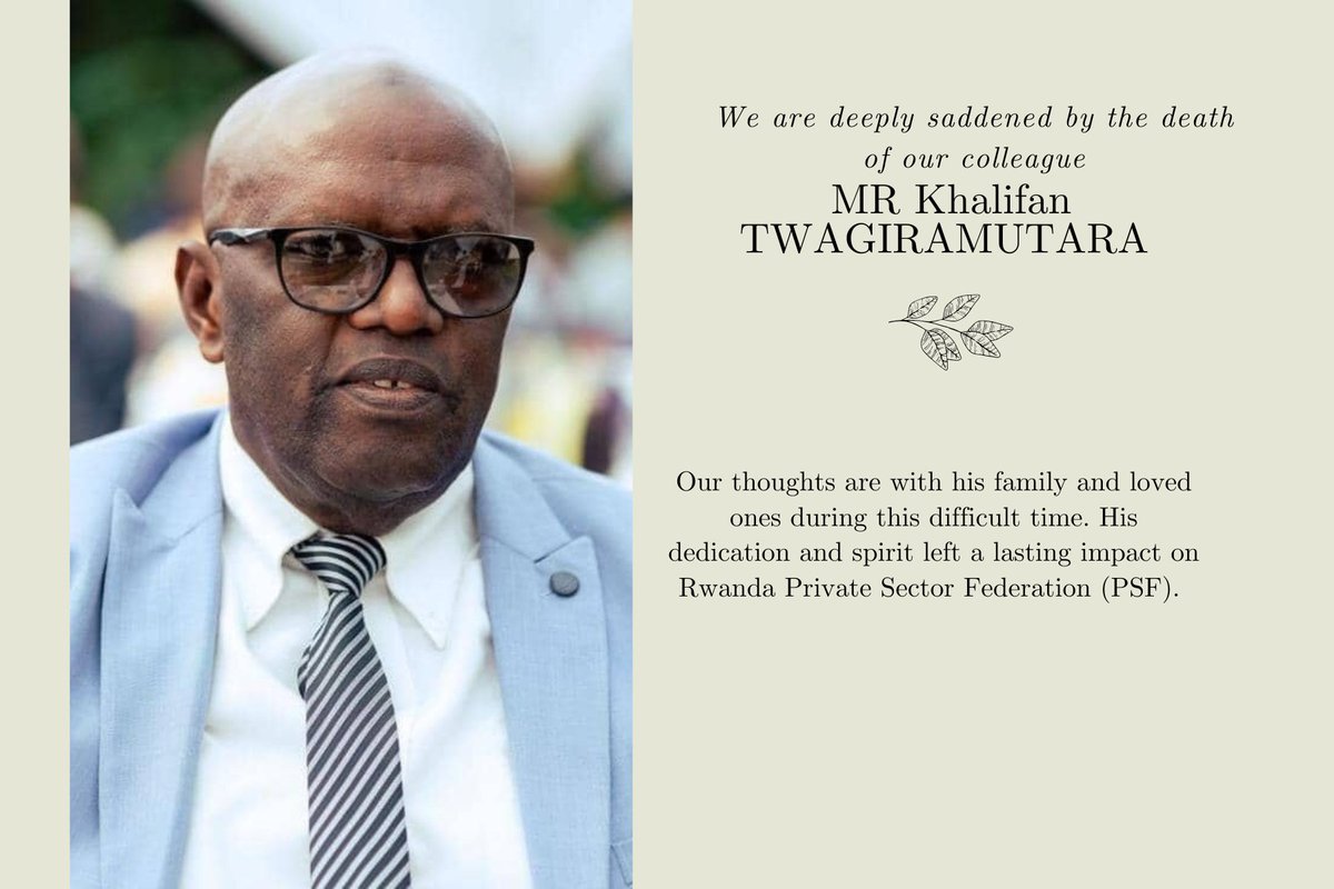 PSF Rwanda (@psf_rwanda) on Twitter photo We are deeply saddened by the death of our colleague, MR Khalifan Twagiramutara─ <a href="/PSF_Rwanda/">PSF Rwanda</a> Chairperson in Ruhango district. His dedication and spirit left a lasting impact on <a href="/PSF_Rwanda/">PSF Rwanda</a>. Our thoughts are with his family and loved ones during this difficult time. We are deeply saddened by the death of our colleague, MR Khalifan Twagiramutara─ <a href="/PSF_Rwanda/">PSF Rwanda</a> Chairperson in Ruhango district. His dedication and spirit left a lasting impact on <a href="/PSF_Rwanda/">PSF Rwanda</a>. Our thoughts are with his family and loved ones during this difficult time.