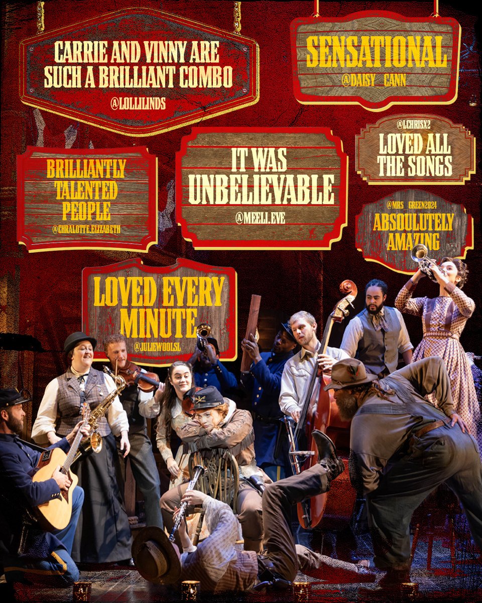 LiverpoolEmpire's tweet photo. 👀 @CalamityMusical is in town next week! #Liverpool
Look through these ⭐⭐⭐⭐⭐ reviews and book your seats now!
Starring @CarrieHFletcher 🤩
#CalamaityJane #LiverpoolTheatre #WhatsOnLiverpool
🗓️ Tue 22 Apr - Sat 26 Apr
🎟️ https://t.co/g4uI55WG4G https://t.co/AFGFa71v9o