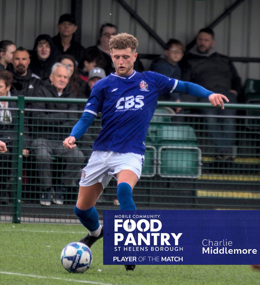 sthelenstownfc's tweet photo. Yesterday��s @SHBMobilePantry Player of the Match is Charlie Middlemore. Charlie played a commanding role in yesterday’s 5-0 victory. Played Charlie mert 👏👏
#TownTeam #ExTerraLucem #StHelens 🔵⚪️ https://t.co/J1nD1bpeyC
