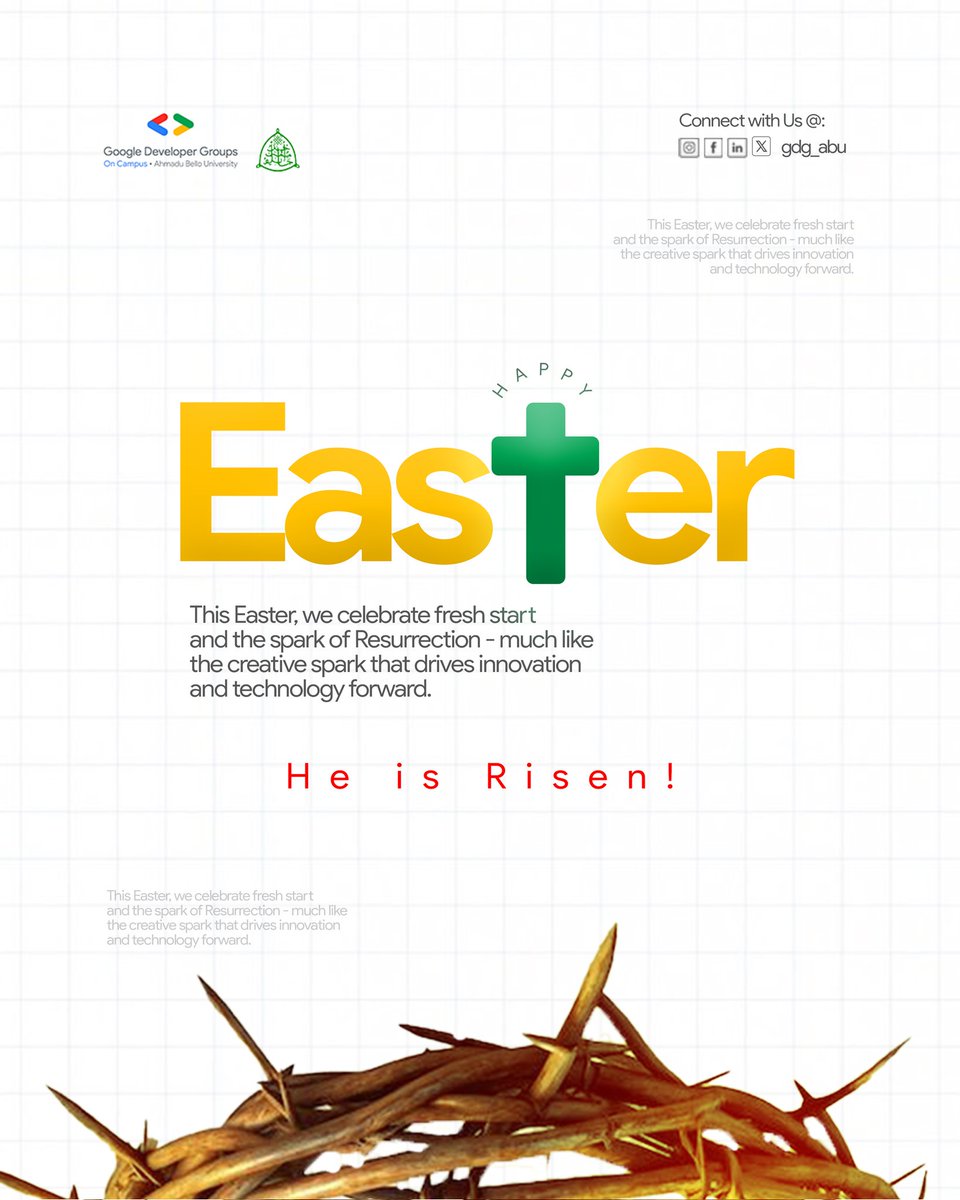 Happy Easter from GDG on Campus ABU Zaria!

As we celebrate this season of hope, renewal, and new beginnings, we’re reminded of the power of community, collaboration, and continuous growth. Just like Easter brings light after darkness. 

#Easter2025 #Gdg