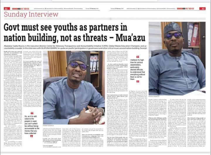 The growing desire by a lot of people to make an impact is one thing I so much believe the society need to nurture.  Young people are mostly allies when it comes to nation-building but not a threat. 

Within the week Abubakar Sadiq Muazu. Executive Director  Center For