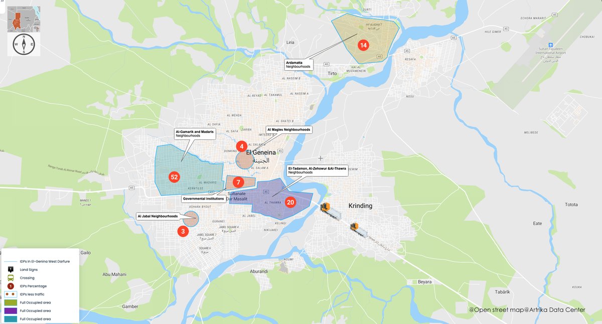 By January 2025 to April 2025 there was massive displacement from Khartoum, Al Gazera, Sennar and El-Fasher North Darfur. To the different  areas in Darfur region and other areas in Sudan. estimated Numbers of the IDPs in El-Genina west Darfur about 15,000 displaced persons