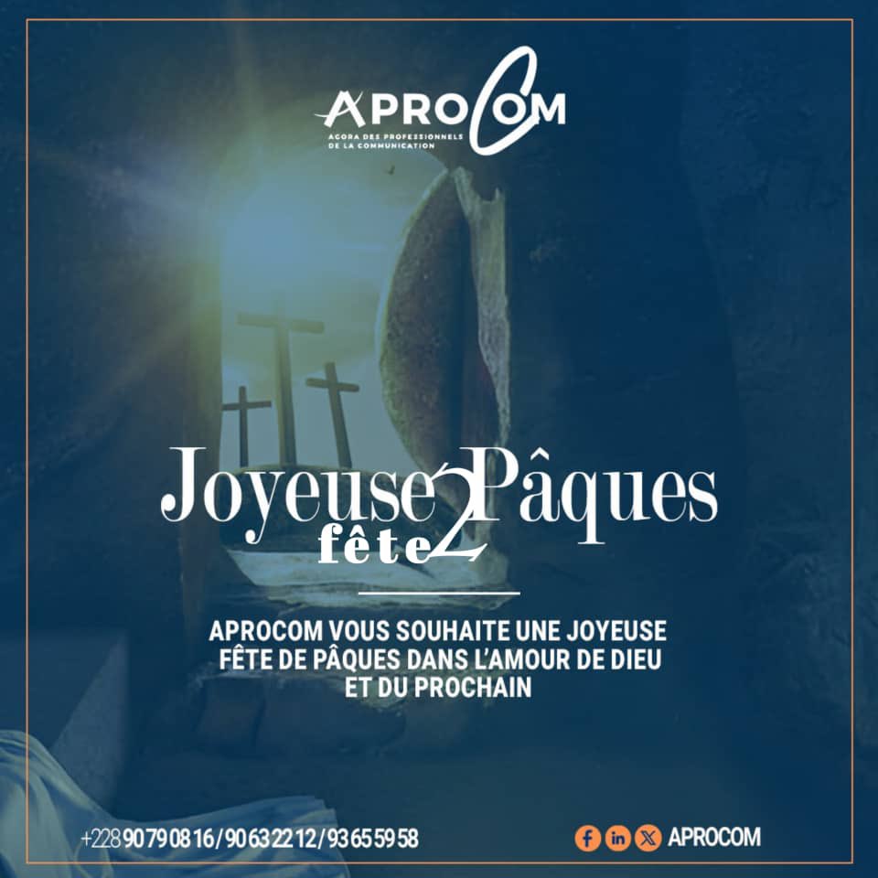 Pâques, ce n’est pas seulement un souvenir.

C’est un appel à aimer, à pardonner, à recommencer.

Recevez nos vœux de paix et d’amour en ce jour saint.

APROCOM vous souhaite une Pâques bénie. 

#APROCOM #Pâques #CommunicantsAuTogo 
#PaquesAuTogo