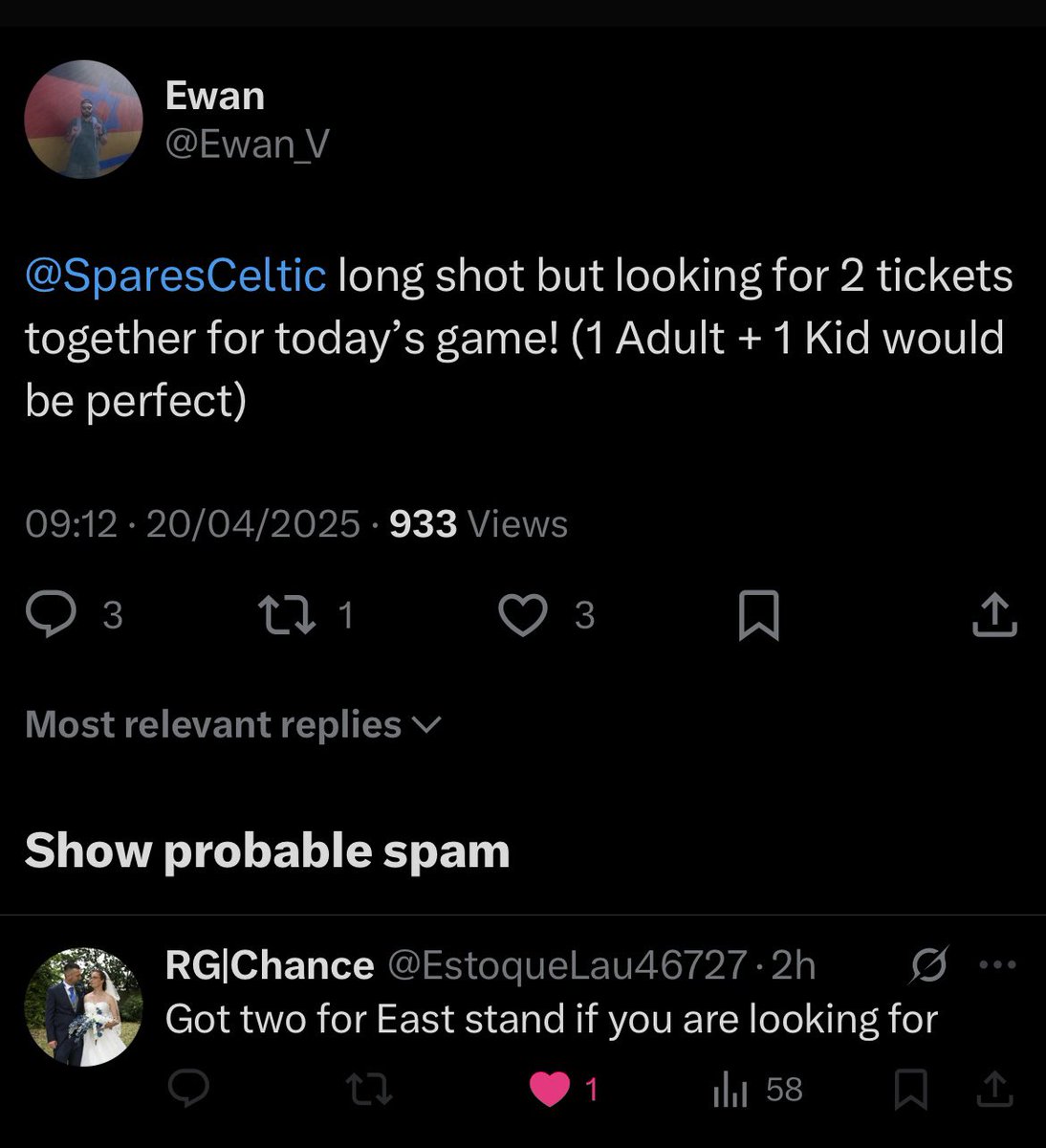 3w4n_88's tweet photo. @SparesCeltic - please watch out for scammers account below has received £35 from me and hasn’t delivered the tickets and has since not responded and blocked me. Watch out folks proof of tickets etc was shared ahead of transfer. #CeticFC #CFC https://t.co/0aaD4q7aOF
