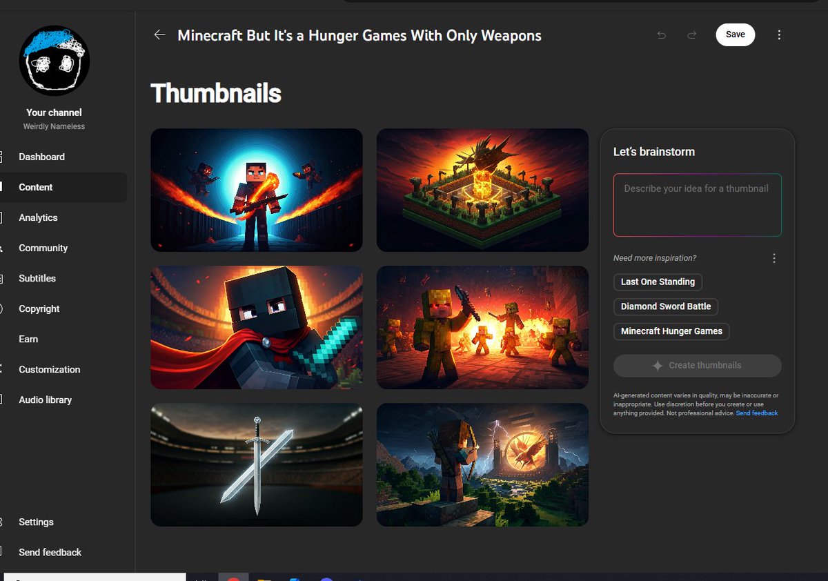 WeirdlyNameless's tweet photo. IT TELLS ME HOW TO MAKE THE VIDEO AND GIVES THUMBNAILS PFFFFFT https://t.co/mdHeFDPmEo