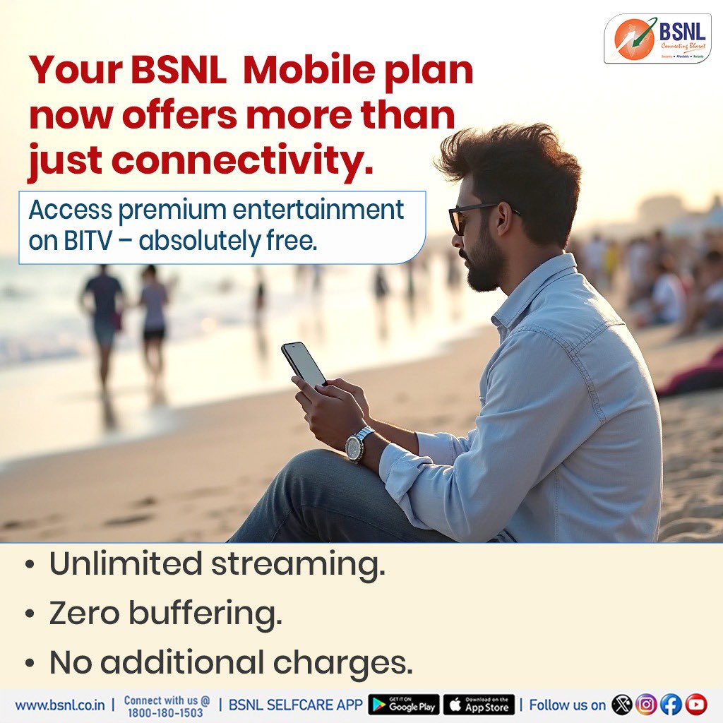 Unlimited streaming, now on us! BiTV is included FREE with every BSNL mobile plan—no extra fees, just non-stop entertainment!

Subscribe right away!

#BSNLIndia #FreeStreaming #BiTV