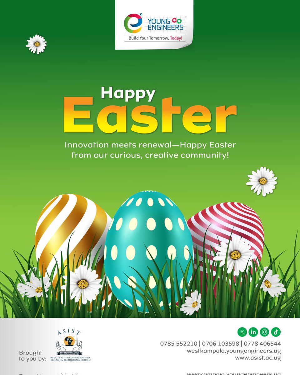 YoungEngneersUG's tweet photo. Happy Easter from our STEM family! May this season of renewal spark curiosity, creativity, and discovery in every young mind. Keep exploring, inventing, and dreaming big.
#Easter | #STEMFuture https://t.co/cwezEMIZzg