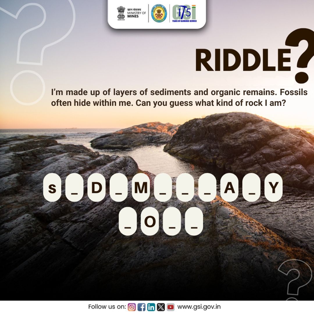GeologyIndia's tweet photo. Here's a riddle for you! Take a guess and
Drop your answers in the comments below!
#GeoRiddle #GeologyKeFunde #GSI https://t.co/Ou76V4PsPO