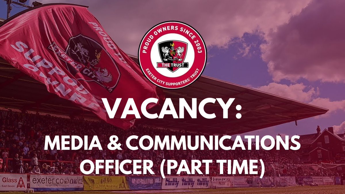 Are you a creative communicator with a passion for storytelling, social media, and community engagement? Exeter City Supporters' Trust is looking for a talented Media &amp; Communications Officer ⬇️

weownexetercityfc.co.uk/post/vacancy-m…

#ECFC #SemperFidelis #ECFCST
