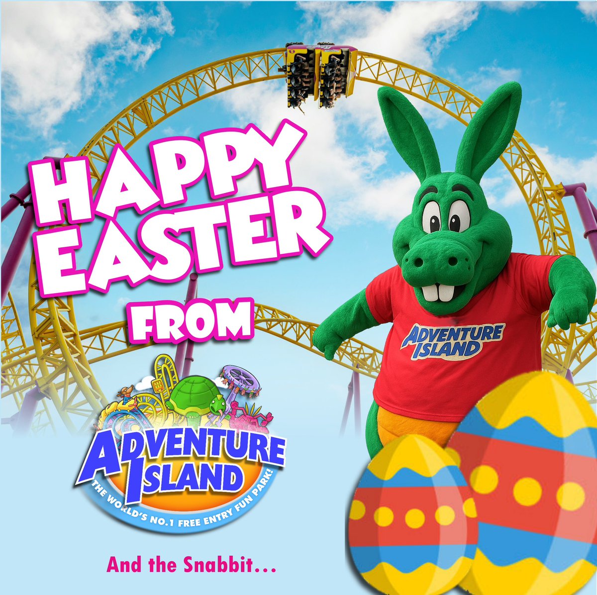 Hop into Easter at Adventure Island! 🐣

Wishing all of our incredible guests a Happy Easter filled with joy, laughter, and a little bit of egg-citement! 

Book wristbands here! 🎟️ buy.myonlinebooking.co.uk/adventureislan…

#HappyEaster #adventureisland #FamilyFun #themepark #visitessex