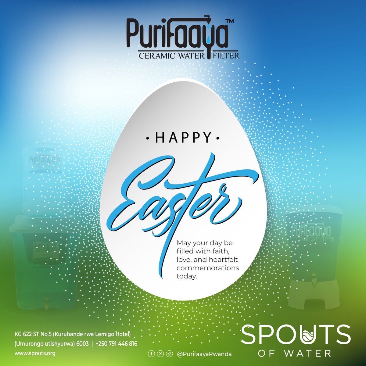 PurifaayaRwanda's tweet photo. This Easter, may your hearts be renewed with faith, your homes filled with love, and your lives refreshed. Happy Easter from the Purifaaya family. ✝️💧
#EasterBlessings #Purifaaya #SpoutsOfWater https://t.co/23wfciRScc