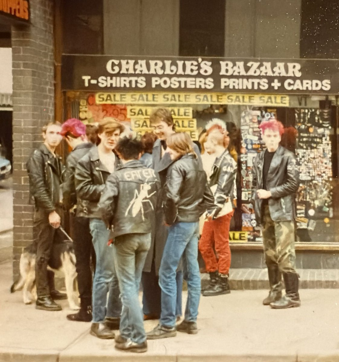 A new photo in for our archives! 
Group shot outside Charlie’s Bazar in the <a href="/NorwichLanes/">Norwich Lanes</a> c1981. 
Lots of familiar faces there - 
punkintheeast.co.uk
#norwich #punk