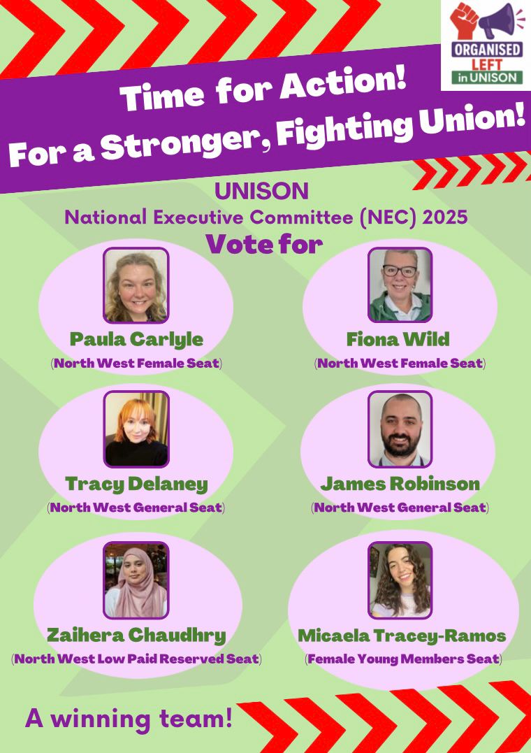 James4Nec62149's tweet photo. Vote for #organisedLEFT candidates in the North West ✊️
UNISON NEC elections: Ballots will arrive from this week! https://t.co/xGZtox4m5z