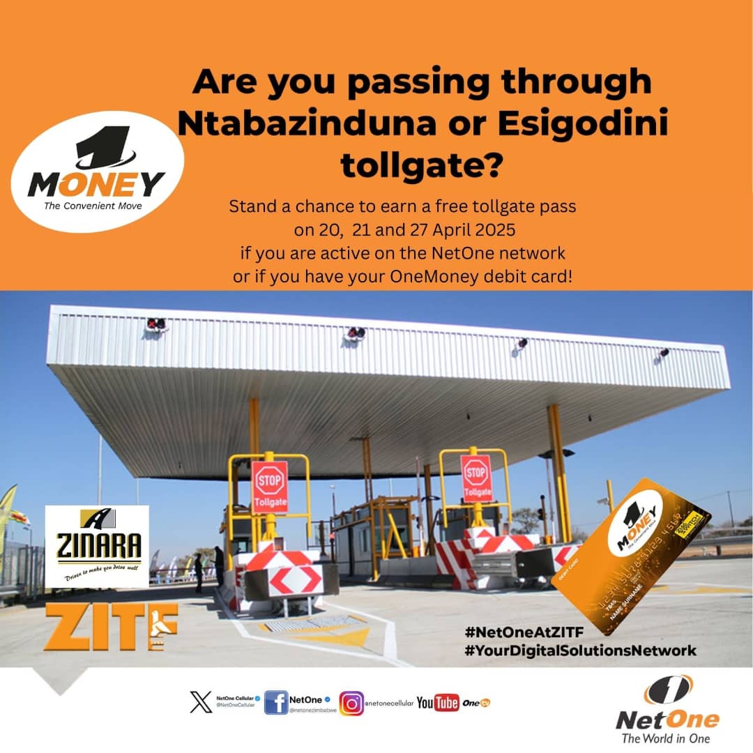 zinaraZW's tweet photo. Heading to ZITF today?
Look out for the @NetOneCellular  team at our Ntabazinduna and Esigodini Tollgates! They are giving away FREE Tollgate passes to motorists and exciting gifts during the #HappyHourPromotion . Don't miss out!

#BeOneInAMillion
#proudlycompliant
#PartnersForProgress