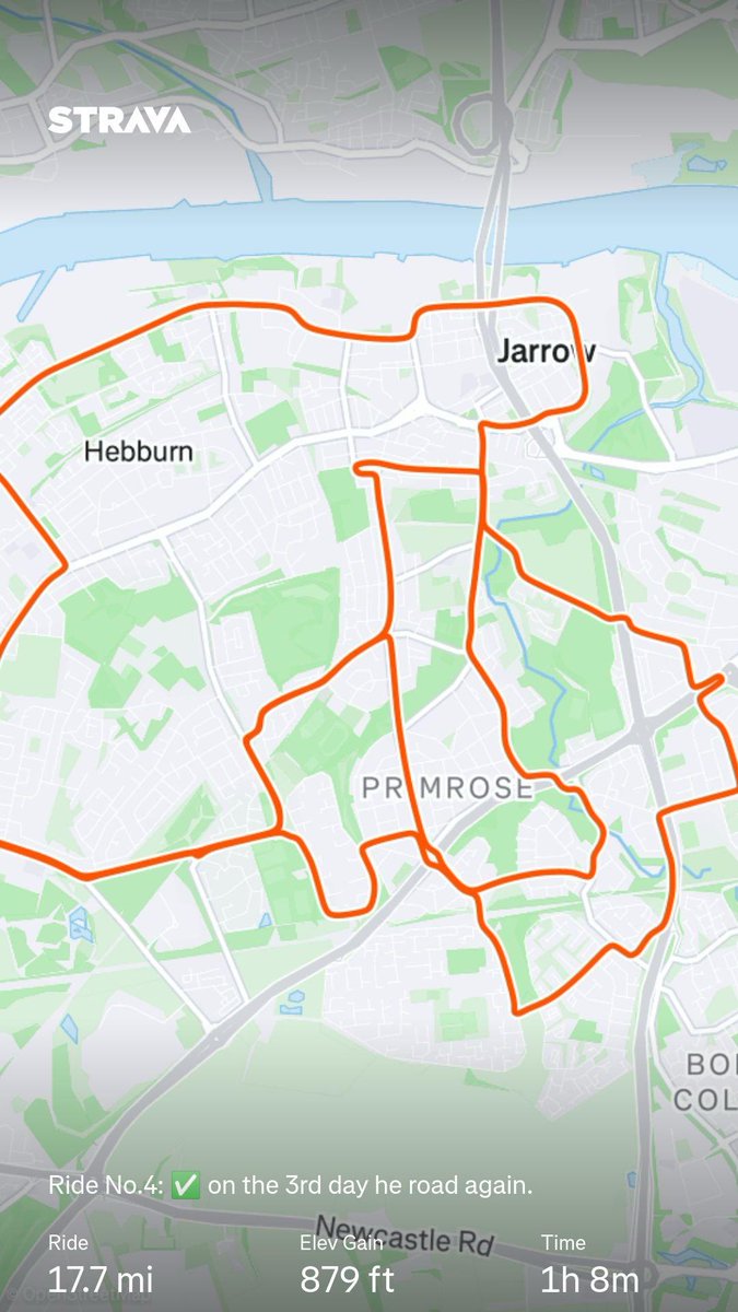 ⁦<a href="/NPMetcalfe/">Neil Metcalfe</a>⁩ 

For a person who is 9 years older and a stranger to the saddle, I was only 30 secs off my Jarrow Jolly best.
#heedthecall