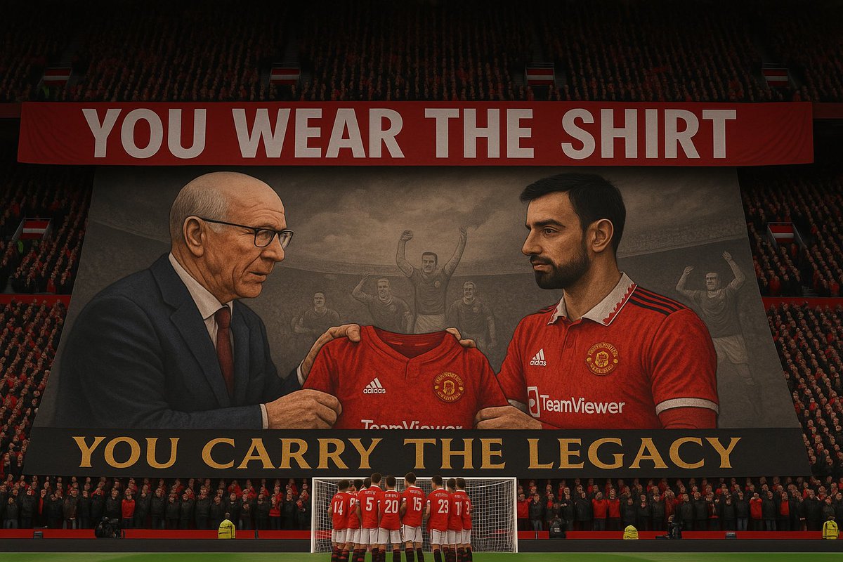 R. (@red2_r) on Twitter photo <a href="/SEF_MUFC/">Stretford End Flags</a> Something like this
‘ you wear the shirt, you carry the legacy’.
It captures the soul of United: pressure, pride, purpose. Sets a tone that connects the current players to the weight of history in one line and It’s got the busy babes, Treble 99 etc etched into the clouds. <a href="/SEF_MUFC/">Stretford End Flags</a> Something like this
‘ you wear the shirt, you carry the legacy’.
It captures the soul of United: pressure, pride, purpose. Sets a tone that connects the current players to the weight of history in one line and It’s got the busy babes, Treble 99 etc etched into the clouds.