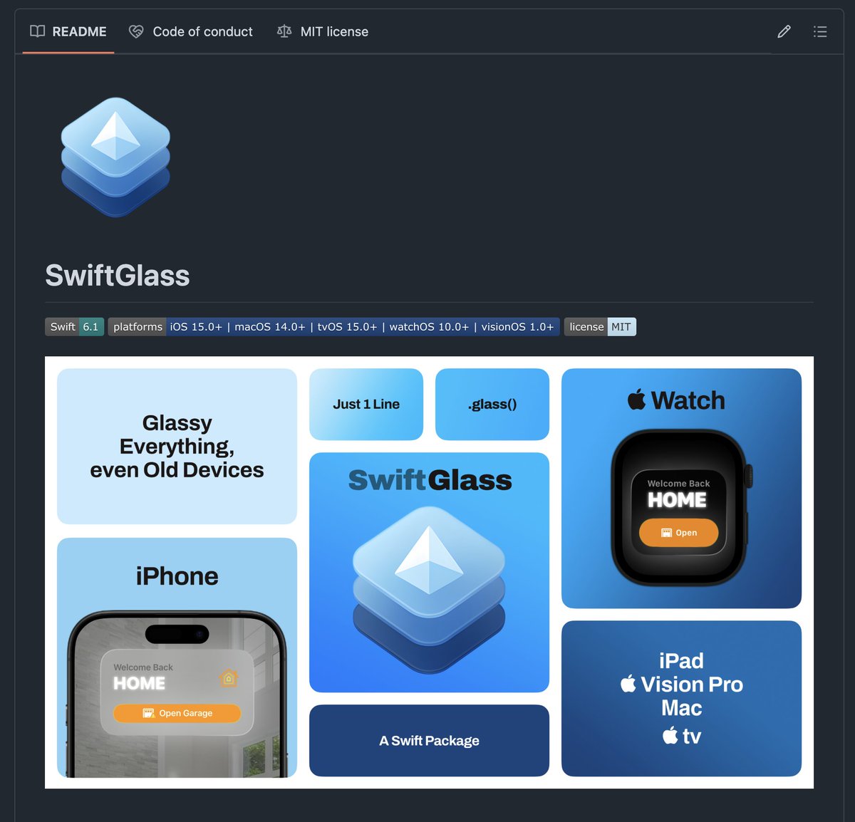 1998design's tweet image. Introducing SwiftGlass 1.0 🎉 #Github
Apply beautiful glass effect on any #SwiftUI projects across ALL Apple Platforms
github.com/1998code/Swift…