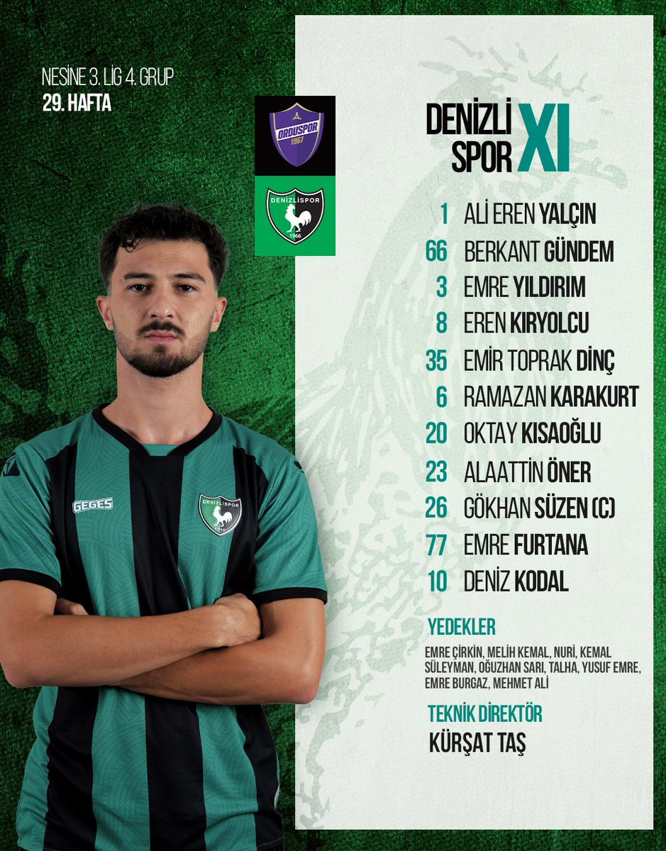 Orduspor 1967 karşısında bizim takım. 🟢⚫

#Denizlispor
#GagalaHoroz