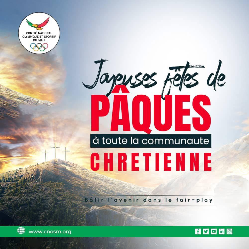 CnosmM's tweet photo. Le Comité National Olympique et Sportif du Mali (CNOSM) vous souhaite de passer d'excellentes fêtes de Pâques, entourés de vos proches.

Joyeuses Pâques !

#Pâques2023
#CNOSM
#Bâtirlavenirdanslefairplay https://t.co/pTPWn2ueVU