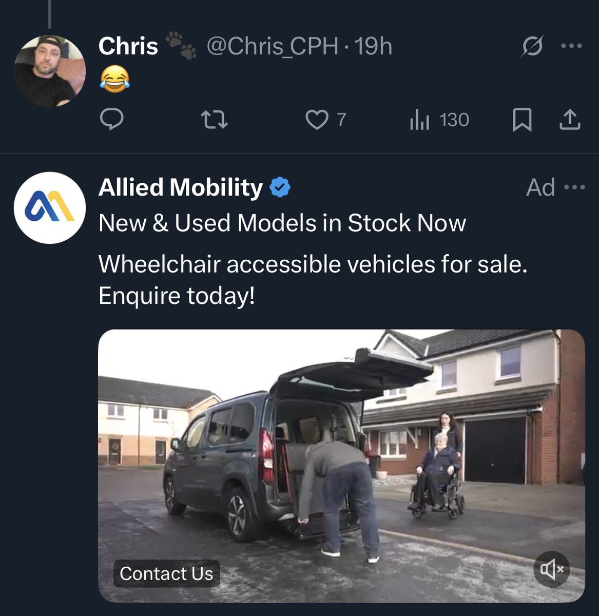 iFallOverLots's tweet photo. @Chris_CPH Not sure if the ad is targeted at you or me 🤣 https://t.co/gTsatIXJNB