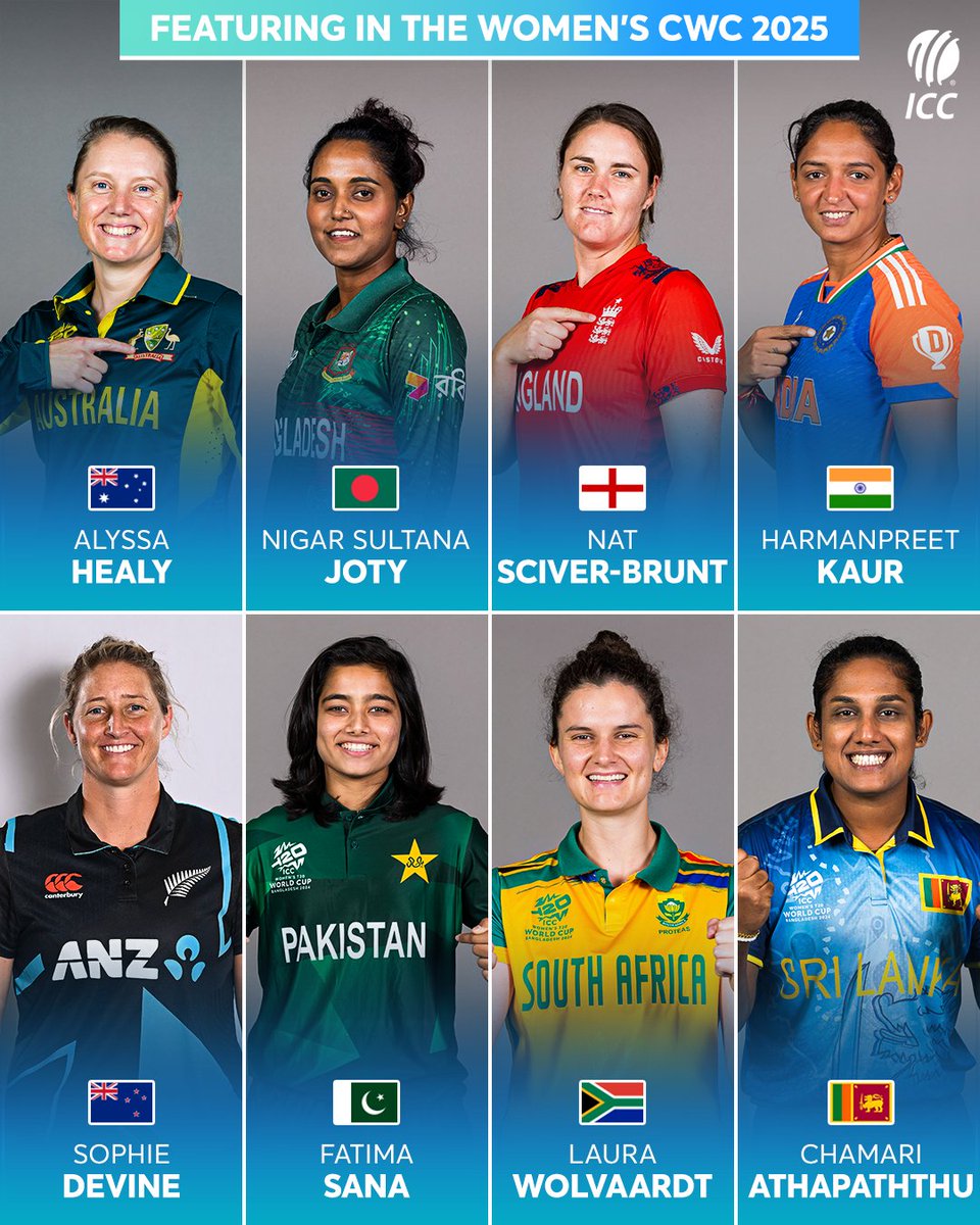 ICC (@icc) on Twitter photo 𝐓𝐡𝐞 𝐟𝐢𝐞𝐥𝐝 𝐢𝐬 𝐬𝐞𝐭 🔥
Presenting the 8️⃣ contenders at the upcoming ICC Women's <a href="/cricketworldcup/">ICC Cricket World Cup</a> 2025 in India 👊 𝐓𝐡𝐞 𝐟𝐢𝐞𝐥𝐝 𝐢𝐬 𝐬𝐞𝐭 🔥
Presenting the 8️⃣ contenders at the upcoming ICC Women's <a href="/cricketworldcup/">ICC Cricket World Cup</a> 2025 in India 👊