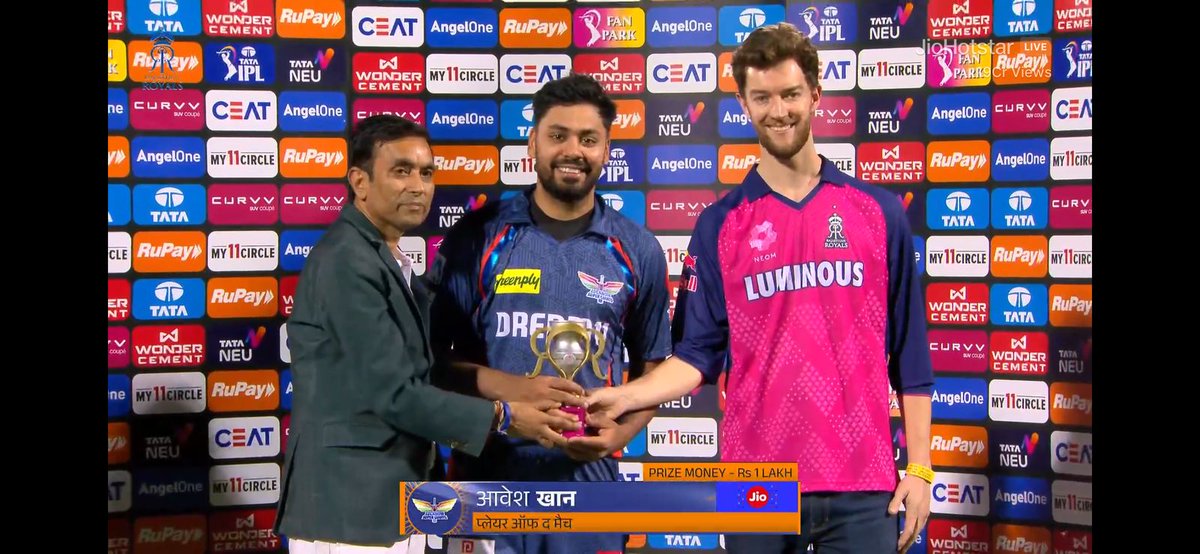 suraj12saha's tweet photo. Proud to give the Man of match Award to Avesh Khan yesterday in the RR vs LSG. IPL match Yesterday !!

Great Effort by Avesh in the last ball finish memorable match !!

#jio https://t.co/qhokRxpwTj