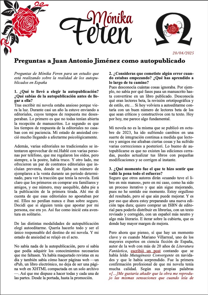 MutagenesisConv's tweet photo. Comparto una entrevista que me ha hecho @monika_feren en relación a un estudio que está desarrollando sobre la autopublicación. Las preguntas son muy oportunas y cuento los errores que cometí cuando empecé.
https://t.co/SC0Nsnz0ch
#autopublicar #autoeditar #escribir https://t.co/VD5K0lRIUW