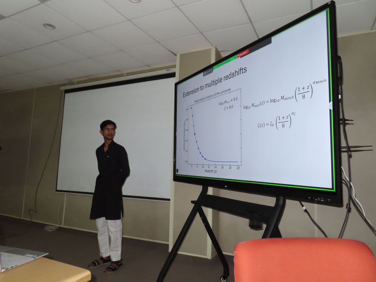 jsbagla's tweet photo. Presentations for MS thesis projects by the graduating batch.  Also an opportunity for the group to get together.  

Asad worked with Tirth at @NCRA_Outreach on the epoch of reionization.

@astro_iiserm @IiserMohali @AstroclubIISERM https://t.co/dD5VZqo3dF