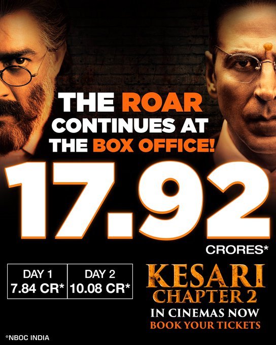 #KesariChapter2 is UNSTOPPABLE at the Box Office! 🔥

Total so far: ₹17.92 CR
➤ Day 1: ₹7.84 CR
➤ Day 2: ₹10.08 CR

The ROAR just keeps getting louder!
Have you watched it yet?  #AkshayKumar #KesariChapter2Review