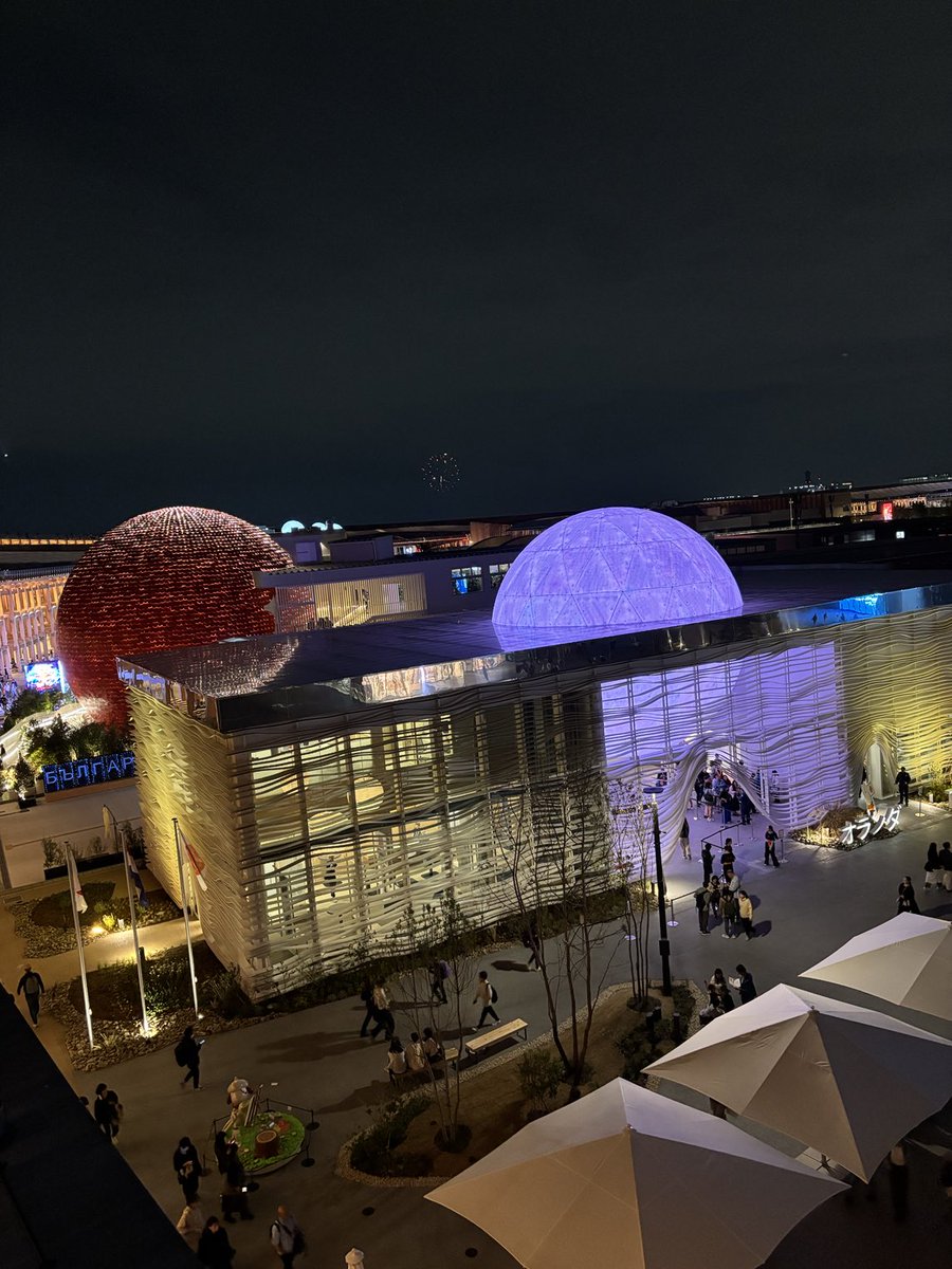 夜の万博会場、私、テーマパークフリークだが、噴水ショー、ドローンショーなど勘案すると、絶対にディズニーやUSJよりお得。