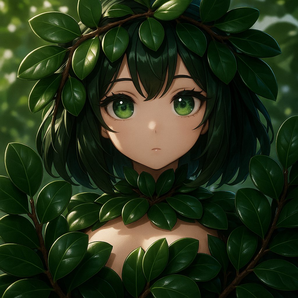 AnimeGirlADay's tweet photo. Meet Autogree, the embodiment of the "'Autograph Tree" concept.
Her name comes from the fact you can scratch your name into the leaves with a fingernail,and the scarred lettering remains. The leaves were even used to make playing cards.
#autographtree #animegirl #anime #AI #AIart https://t.co/AVc1feFfh3