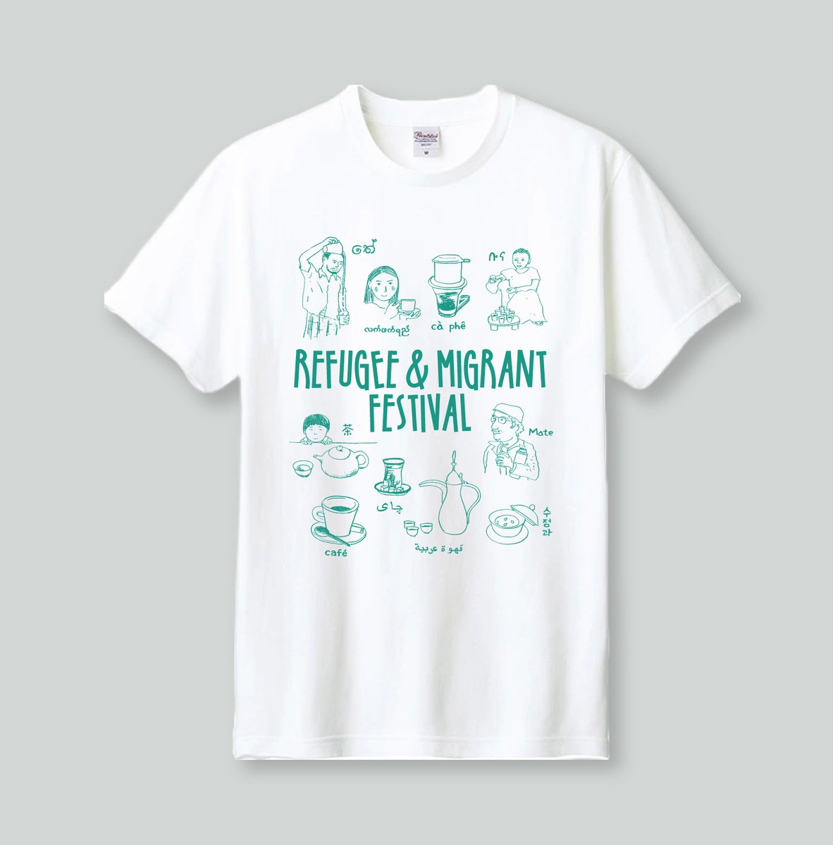 ご好評いただいている「お茶Tシャツ」には、さわやかな白×ミント