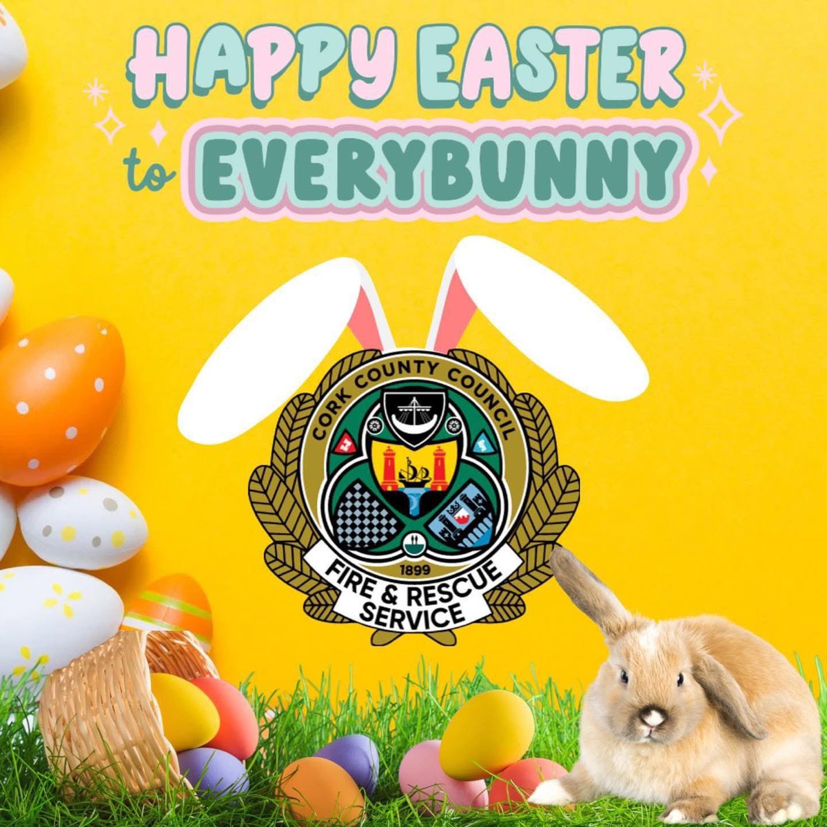 Hoppy Easter to all our followers 🐣🐰
Wishing you all an Egg-Cellent and safe Easter from all at Cork County Fire Service 🚒 
#happyeaster