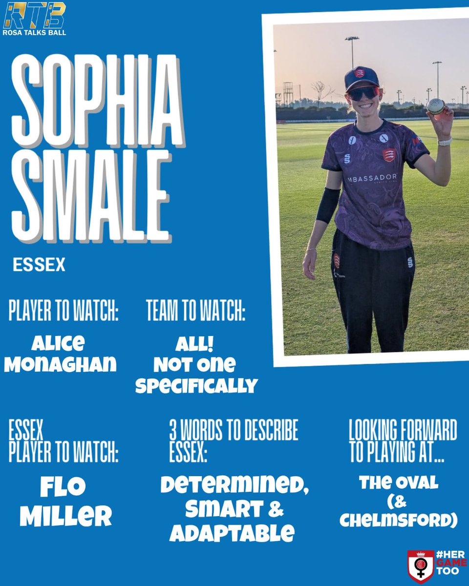 𝗧𝗛𝗘 𝗣𝗟𝗔𝗬𝗘𝗥𝗦 𝗩𝗜𝗘𝗪𝗣𝗢𝗜𝗡𝗧: #4 Sophia Smale

𝘛𝘩𝘦 𝘗𝘭𝘢𝘺𝘦𝘳𝘴 𝘝𝘪𝘦𝘸𝘱𝘰𝘪𝘯𝘵 continues with Essex’s Sophia Smale.

This series is all about providing a platform for the players to share their insights, predictions, and personalities.

<a href="/sophiasmale/">Soph Smale</a> #Cricket