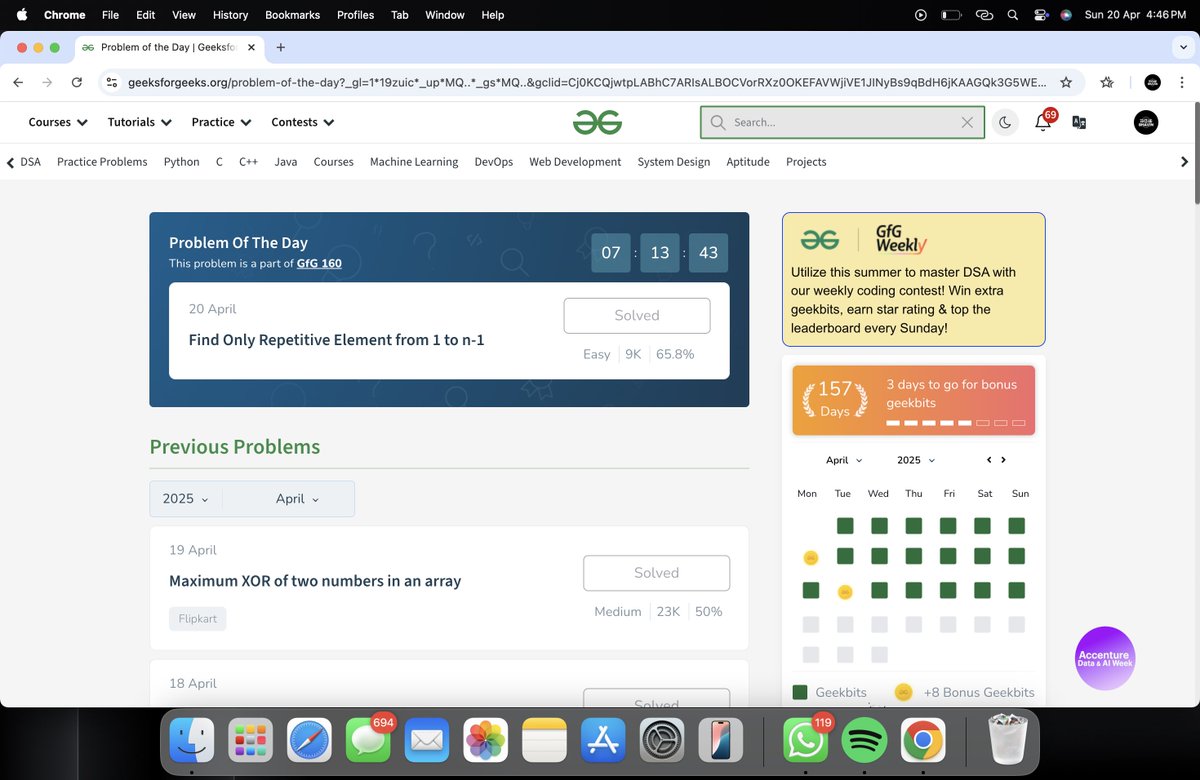 Bhavin0325's tweet photo. HELLO FOLKS!! 

160 Days of Problem Solving - Your Ultimate Interview Preparation Journey!

Day-157 : 
Topic : Graph
Solved problem : Find Only Repetitive Element from 1 to n-1

@geeksforgeeks 

#gfg160 #geekstreak2024 #POTDwithGFG #DSA #ProblemSolving https://t.co/sGBamJ0S4I