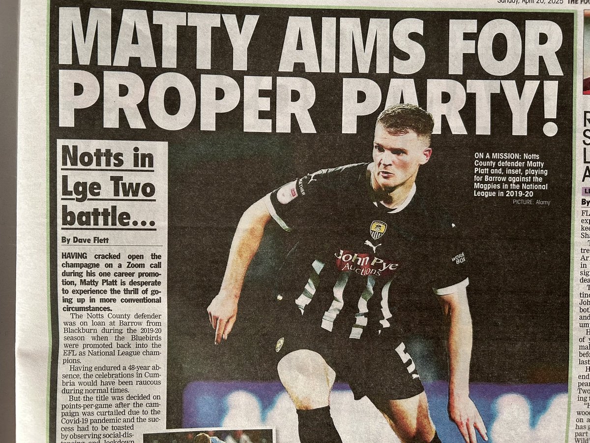 Dave Flett (@daveflettpress) on Twitter photo One for <a href="/Official_NCFC/">Notts County FC</a> fans. I spoke to <a href="/Matty_Platt/">Matthew Platt</a> about how much he wants to celebrate promotion this term in conventional circumstances having toasted the only one on his CV during a Zoom call. Full story in <a href="/TheLeaguePaper/">The Football League Paper</a> - shops now and always great value for £2.20. #Notts One for <a href="/Official_NCFC/">Notts County FC</a> fans. I spoke to <a href="/Matty_Platt/">Matthew Platt</a> about how much he wants to celebrate promotion this term in conventional circumstances having toasted the only one on his CV during a Zoom call. Full story in <a href="/TheLeaguePaper/">The Football League Paper</a> - shops now and always great value for £2.20. #Notts