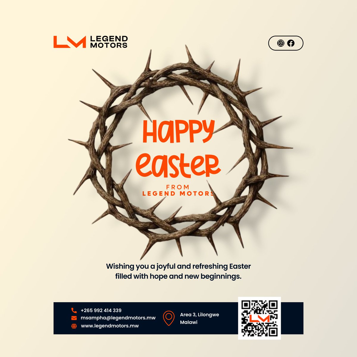 avanmedia3's tweet photo. Happy Easter from Legend Motors Malawi .๐ฅณ๐๐๐ช๐ฅ
#AvanMedia | #CreateWithAvan #InnovateBoldly #StrategicDesign
#MarchMomentum #SocialMediaManagement #WebSolutions #MarketingEdge https://t.co/V0V27N5NLj