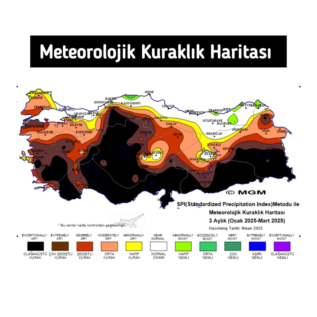 HavaForum's tweet image. Liderlerin bu sorunu görmesi lazım. Büyük bir krize doğru gidiyoruz. Öyle bir iki hafta yağmurla bu durumu kurtaramayız. &quot;Exceptionally Dry&quot; yani olağanüstü bir kuraklık yaşıyoruz. Kuraklık sebebiyle çiftçiler perişan durumda. Haritadaki renklere bakın, felaket. Ne yapmalıyız?