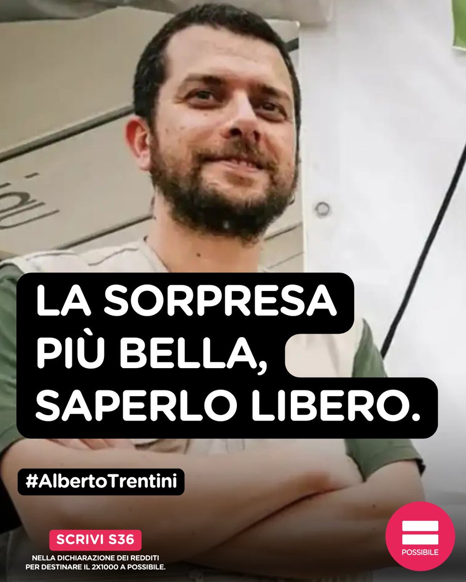 PossibileIt's tweet photo. Il nostro pensiero, oggi, va ad #AlbertoTrentini, alla sua famiglia, a tutti i suoi cari.

Continuiamo a parlarne, continuiamo a chiedere al governo italiano di impegnarsi per la sua liberazione.

La sorpresa più bella sarebbe saperlo libero. https://t.co/yhFshA9i0n