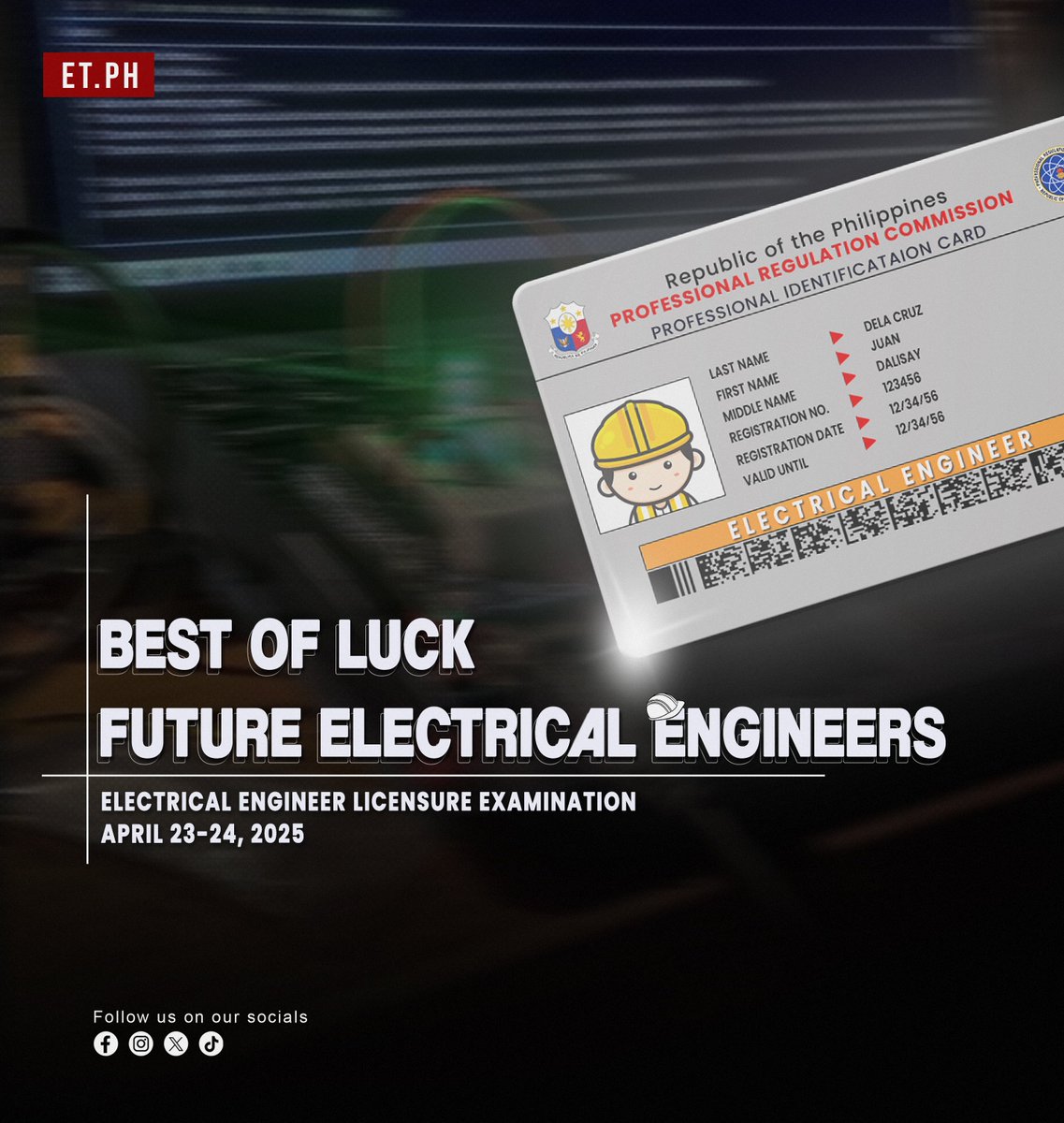 EngrtPh's tweet photo. 𝐅𝐢𝐠𝐡𝐭 𝐭𝐡𝐞 𝐠𝐨𝐨𝐝 𝐟𝐢𝐠𝐡𝐭. 𝐅𝐢𝐠𝐡𝐭 𝐰𝐢𝐭𝐡 𝐞𝐯𝐞𝐫𝐲𝐭𝐡𝐢𝐧𝐠 𝐲𝐨𝐮 𝐡𝐚𝐯𝐞. 𝐁𝐞𝐬𝐭 𝐨𝐟 𝐥𝐮𝐜𝐤 𝐅𝐮𝐭𝐮𝐫𝐞 𝐄𝐥𝐞𝐜𝐭𝐫𝐢𝐜𝐚𝐥 𝐄𝐧𝐠𝐢𝐧𝐞𝐞𝐫𝐬!👷

You can do this! Padayon!✨ https://t.co/cr119654MJ
